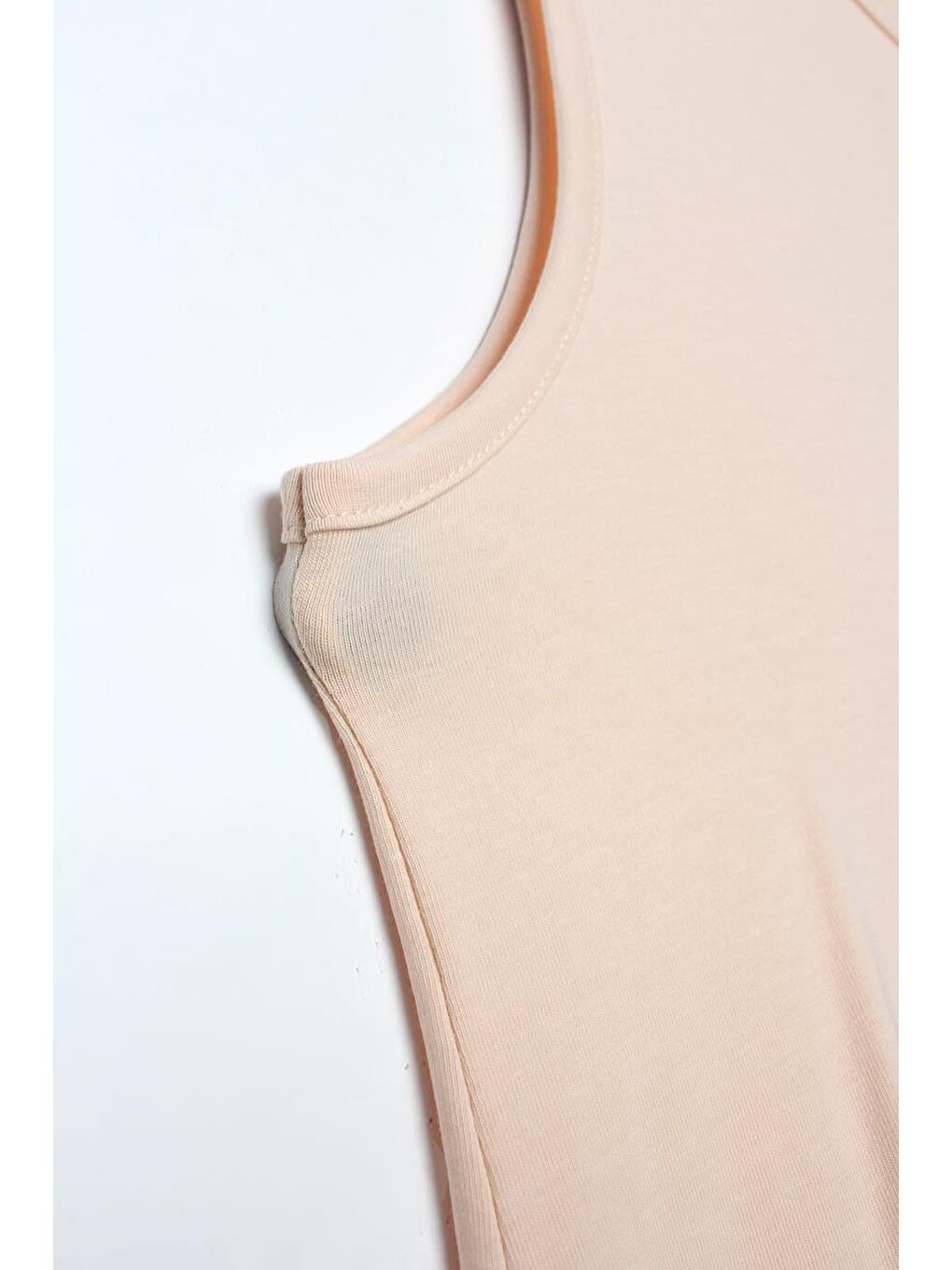 Bej Ten-Pamuklu Bisiklet Yaka Kolsuz İçlik Elbise-5