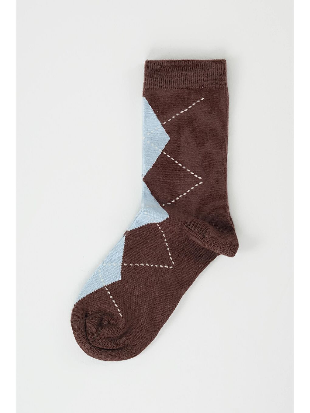 Kahverengi Baklava Desen Soket Çorap Kahve-Buz Mavi-1