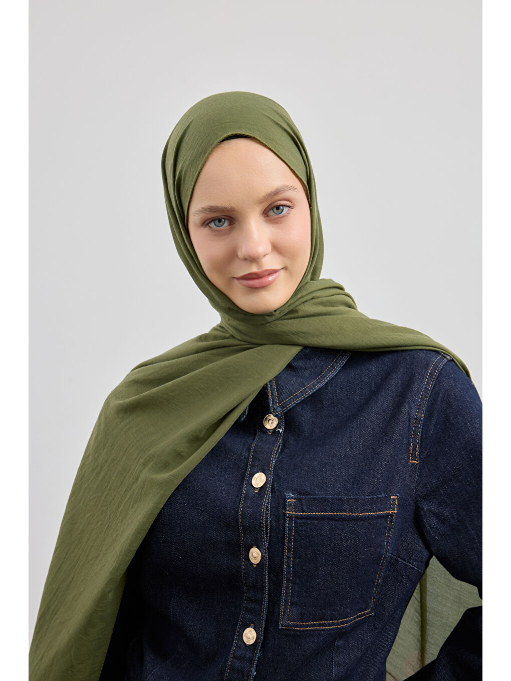 Organik Crash Şal Haki Yeşil-2