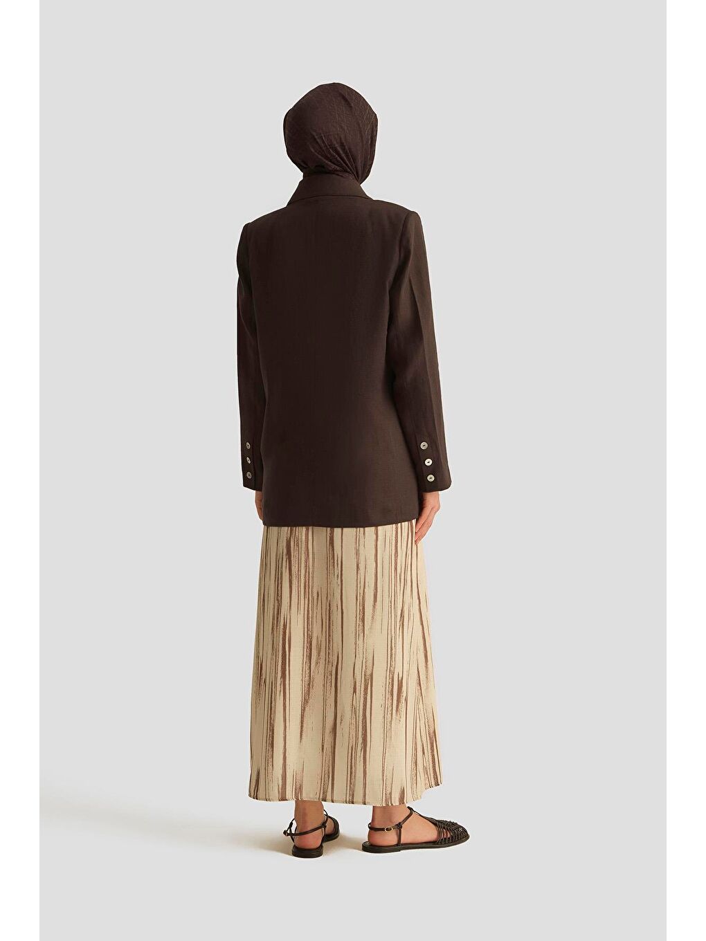 Kahverengi Kruvaze Keten Ceket 25Y5917 Kakao-4