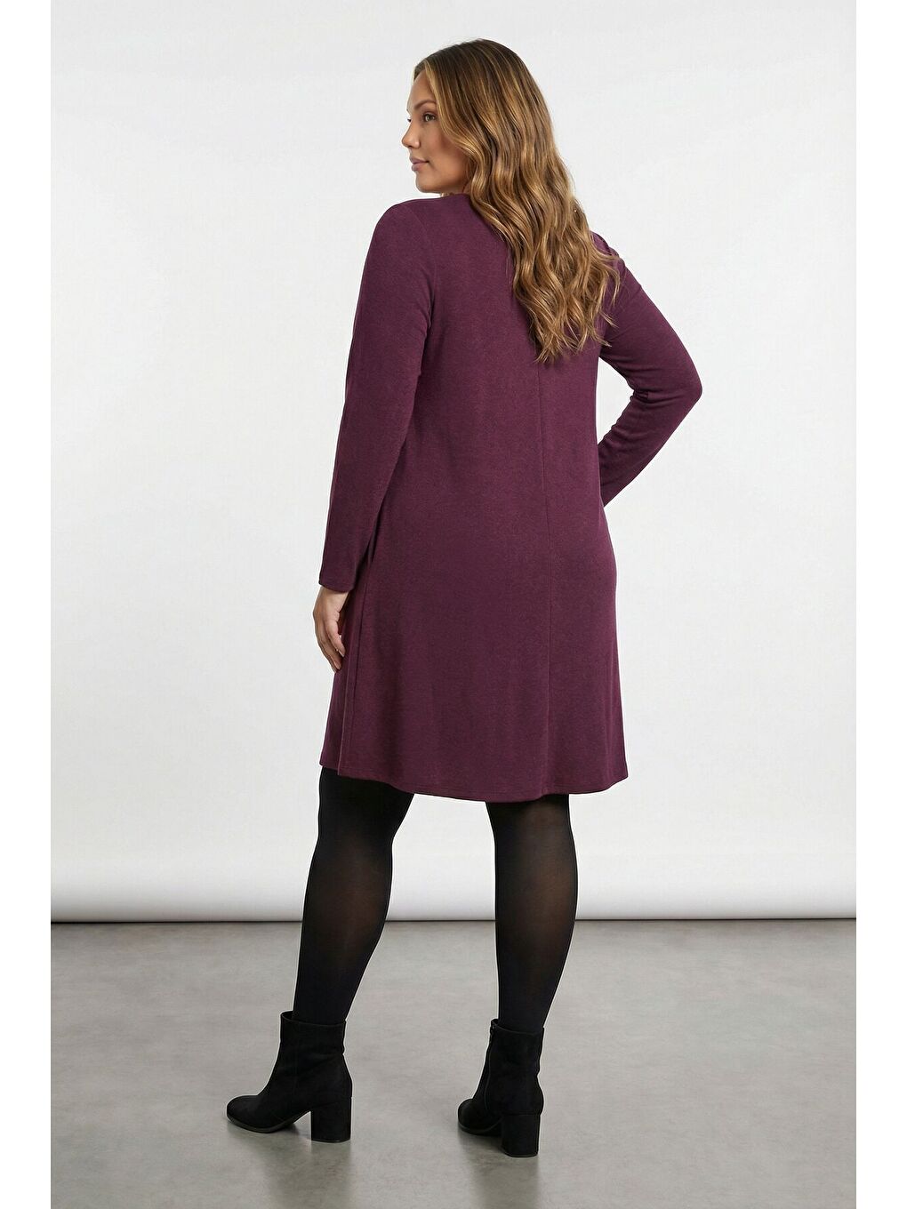 Büyük Beden Mor Soft Touch Cepli Tunik Elbise 285078-5
