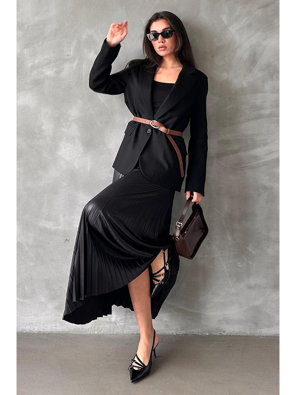 Siyah Pileli Kadın Etek Mg2318-2