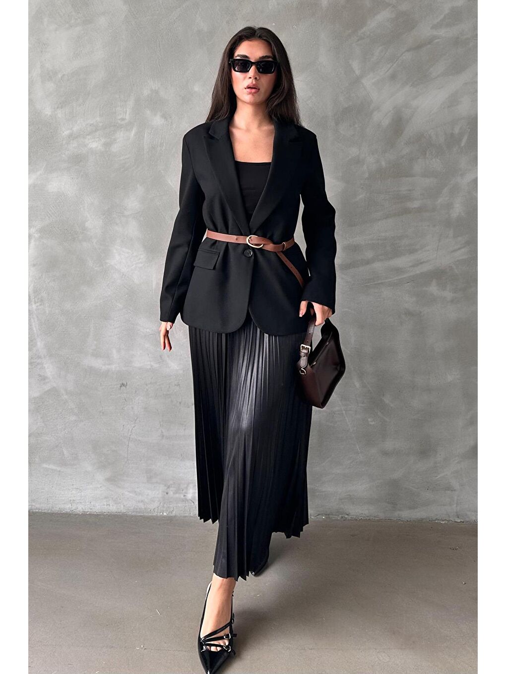 Siyah Pileli Kadın Etek Mg2318-4