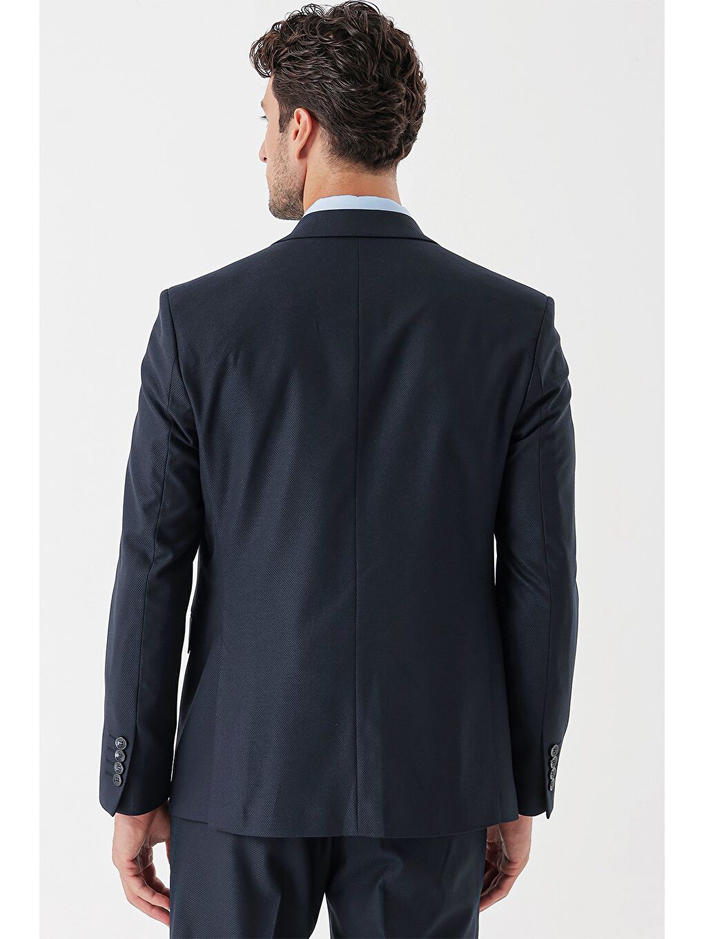 Koyu Lacivert Armürlü Kırlangıç Yaka Yelekli Elastanlı 6 Drop Slim Fit Takım Elbise 1001235156-7