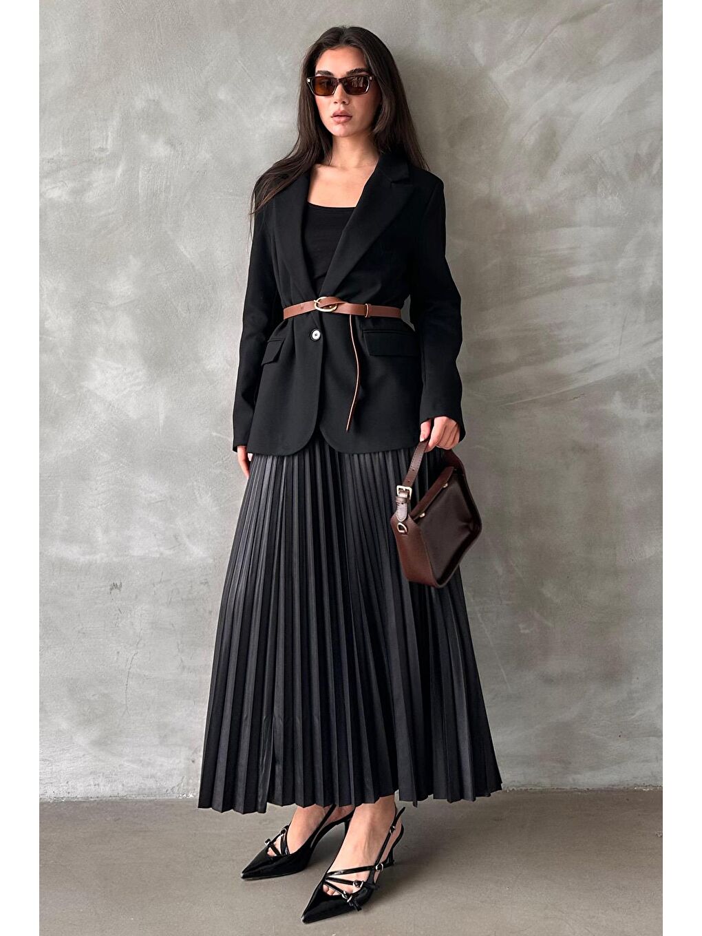 Siyah Pileli Kadın Etek Mg2318-5