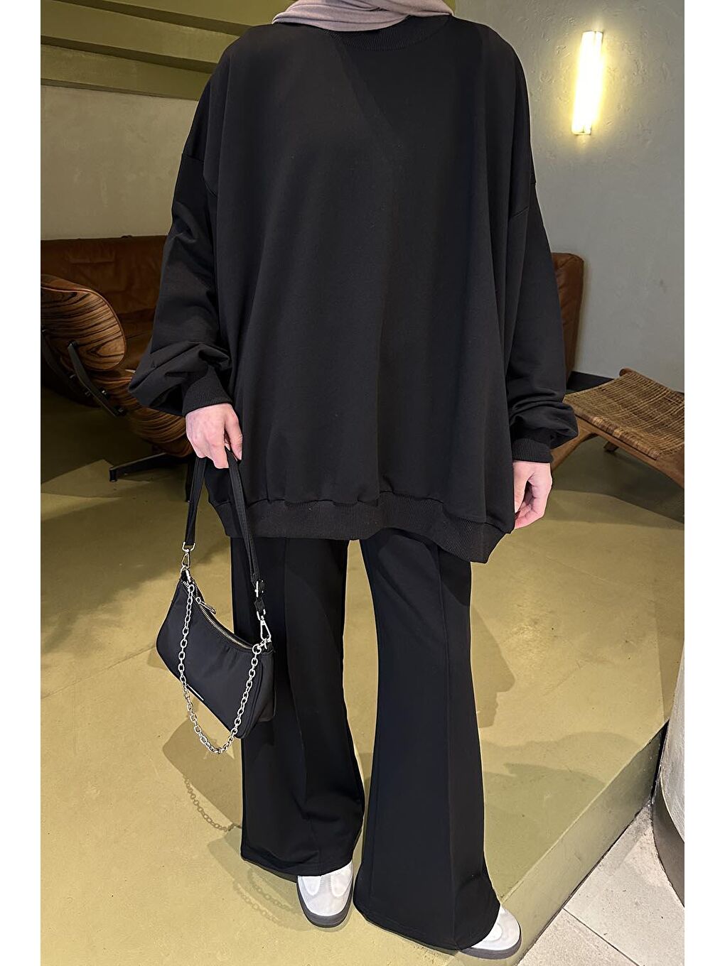 Kapüşonlu Pantolonlu İkili Tesettür Takım Siyah-1