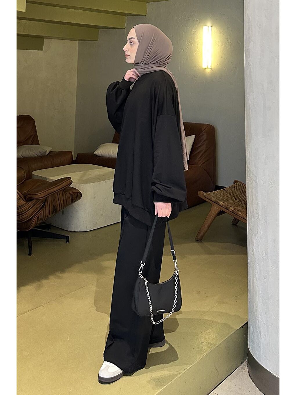 Kapüşonlu Pantolonlu İkili Tesettür Takım Siyah-2