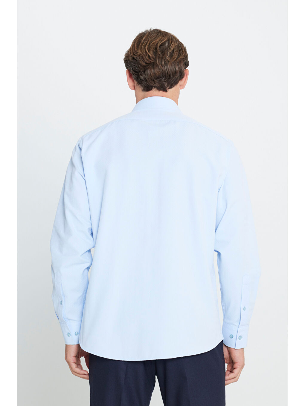 Erkek Açık Mavi Comfort Fit Geniş Kesim Klasik Yaka Pamuklu Rahat Armürlü Gömlek-5