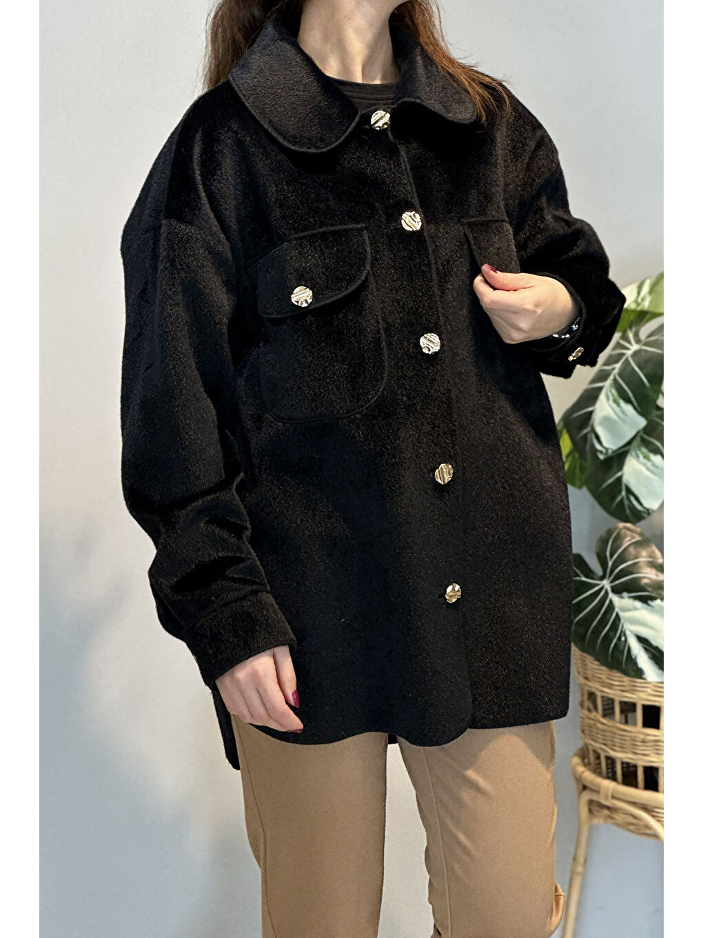 Cep ve Düğme Detaylı Ceket 35851 Siyah-1