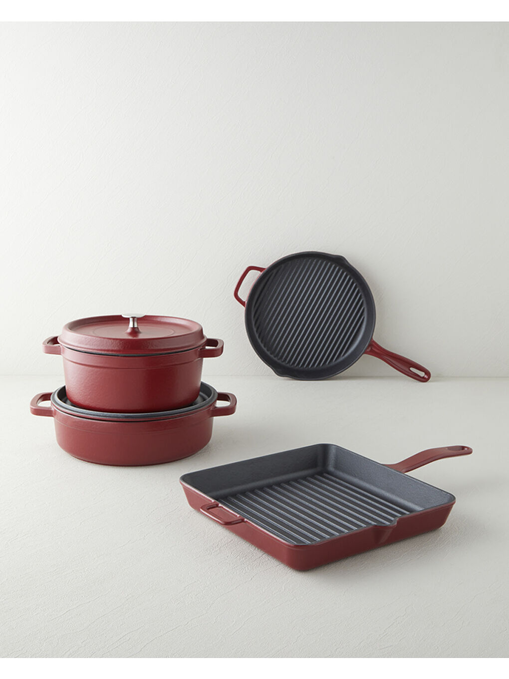 Hecha Demir Döküm Yuvarlak Grill Tava 28x4 cm Mat Bordo-4