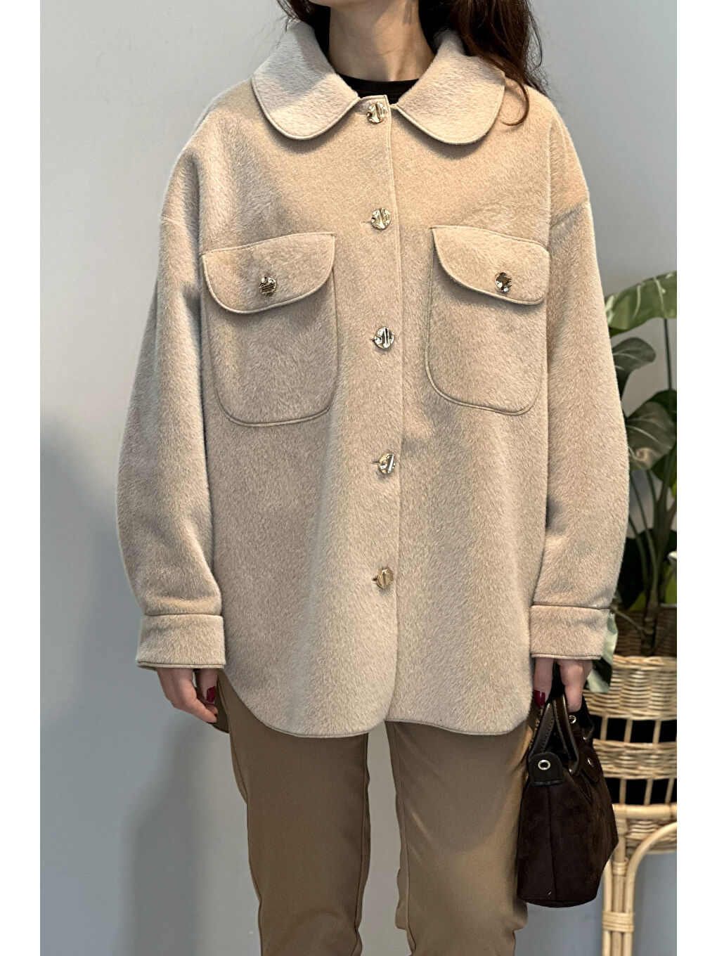 Cep ve Düğme Detaylı Ceket 35851 Bej-1