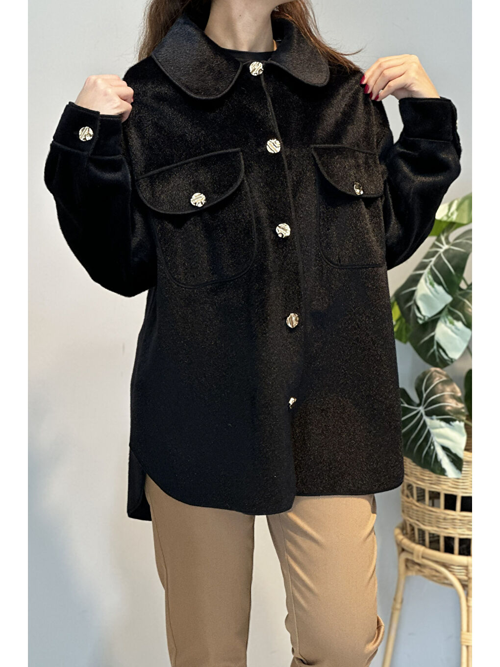 Cep ve Düğme Detaylı Ceket 35851 Siyah-4