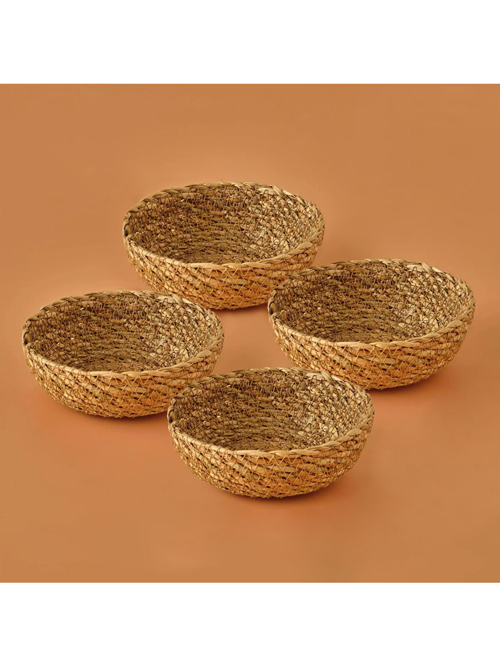 Bej Carmen Hasır Sepet 4'lü Naturel (10/15x4 cm)
