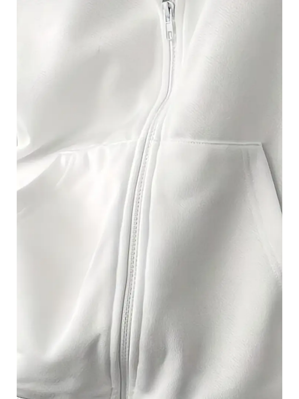 Unisex Beyaz Fermuar Kapüşonlu Sweatshirt-2