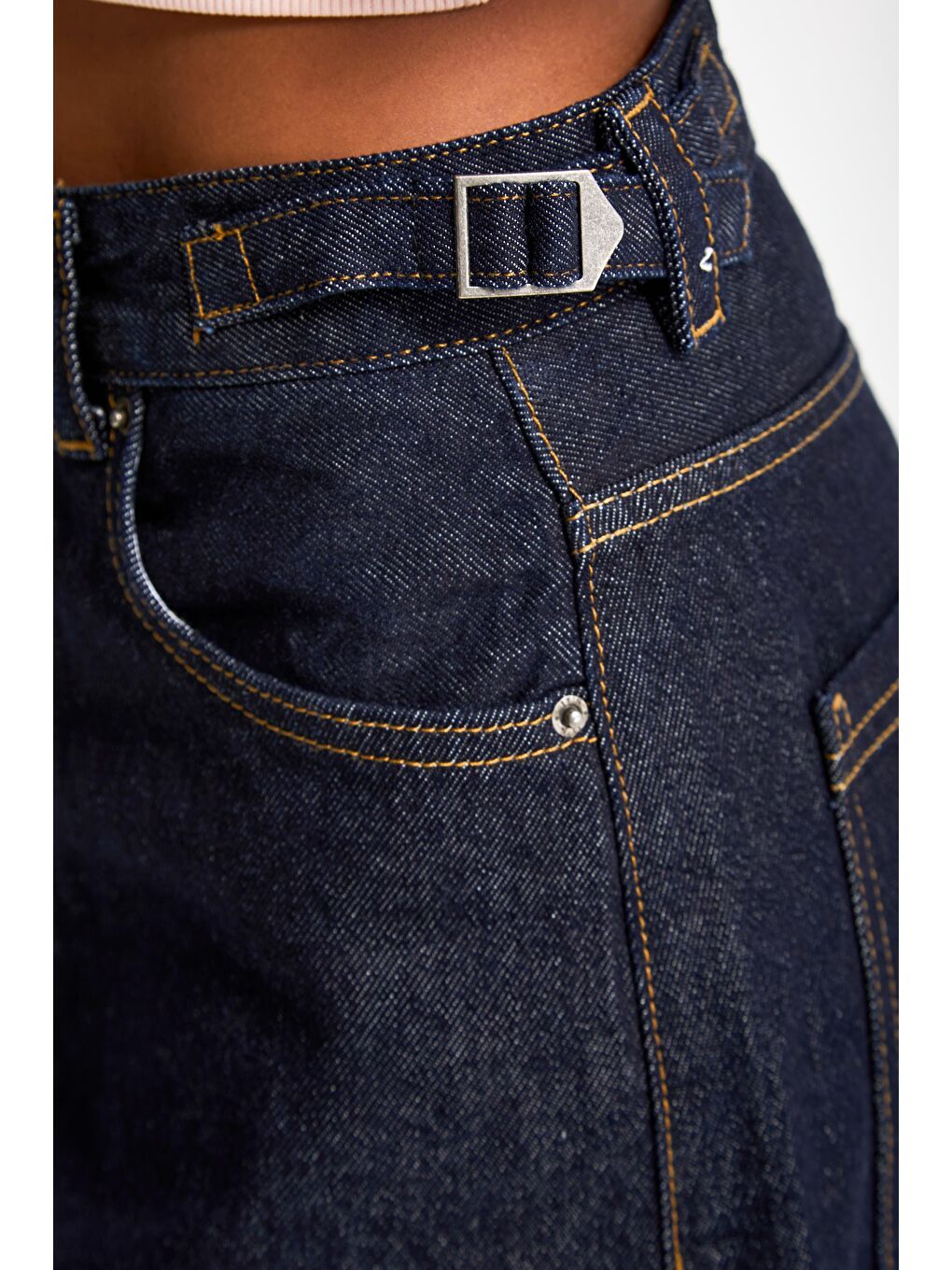 Kadın İndigo Renk Lotus 7w5-50 Baggy Fit İç Boy 83cm Kemer Detaylı %100 Pamuk Denim Jean-1