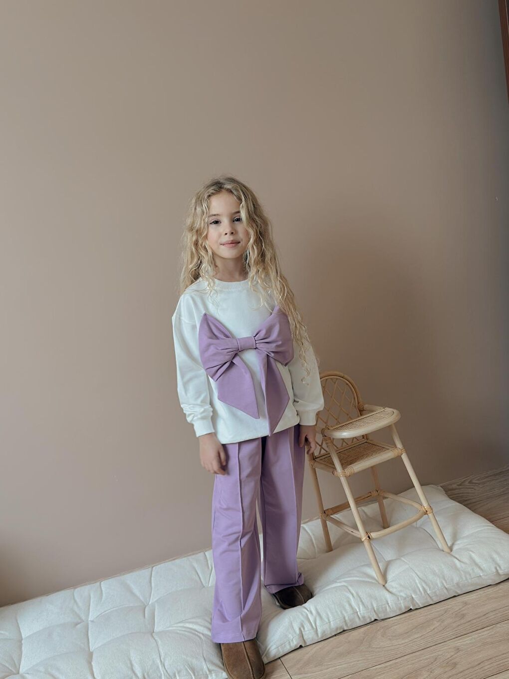 Kız Çocuk Fiyonk Detay Pamuklu Alt Üst Takım Mor-1