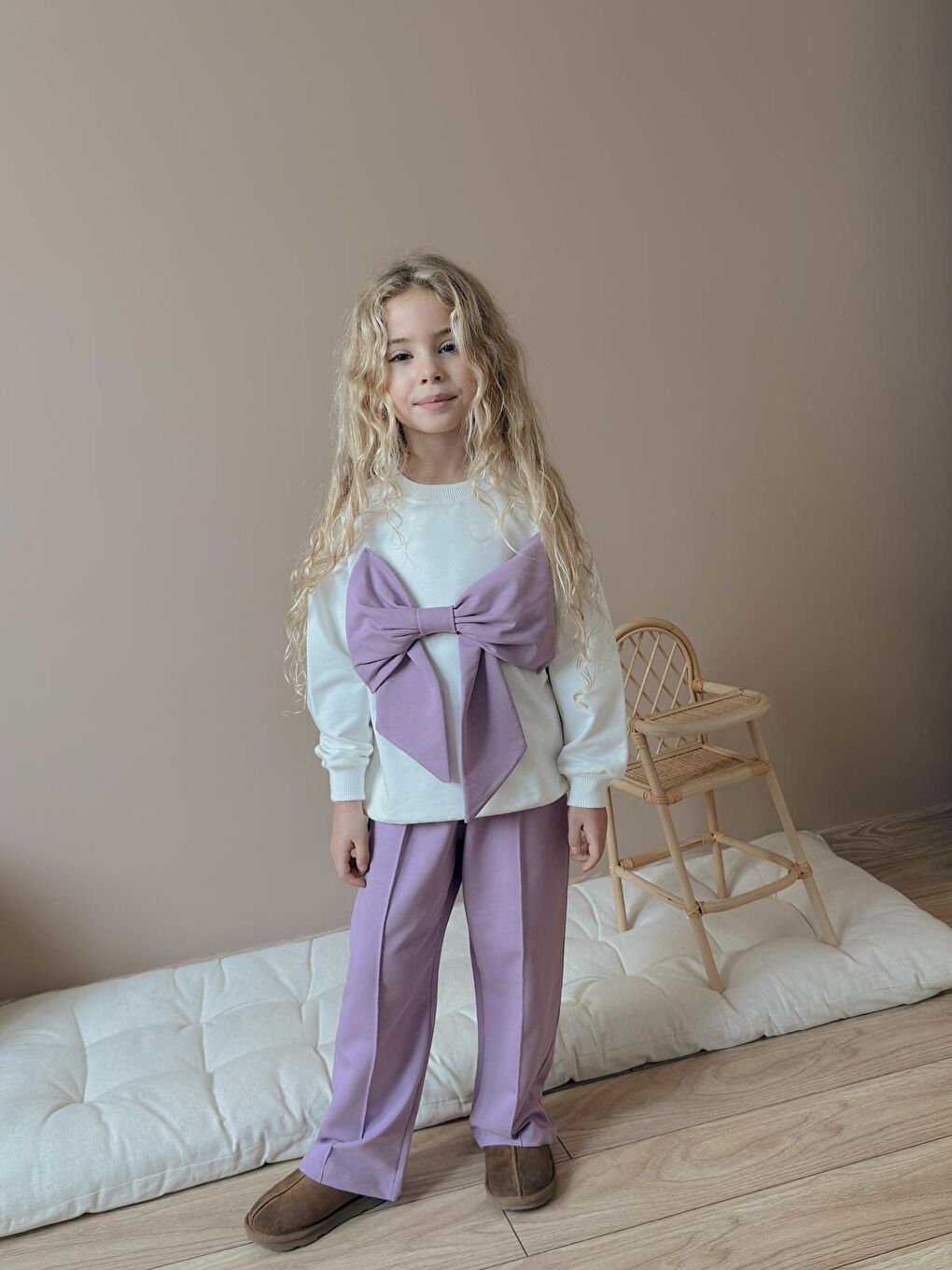 Kız Çocuk Fiyonk Detay Pamuklu Alt Üst Takım Mor-2