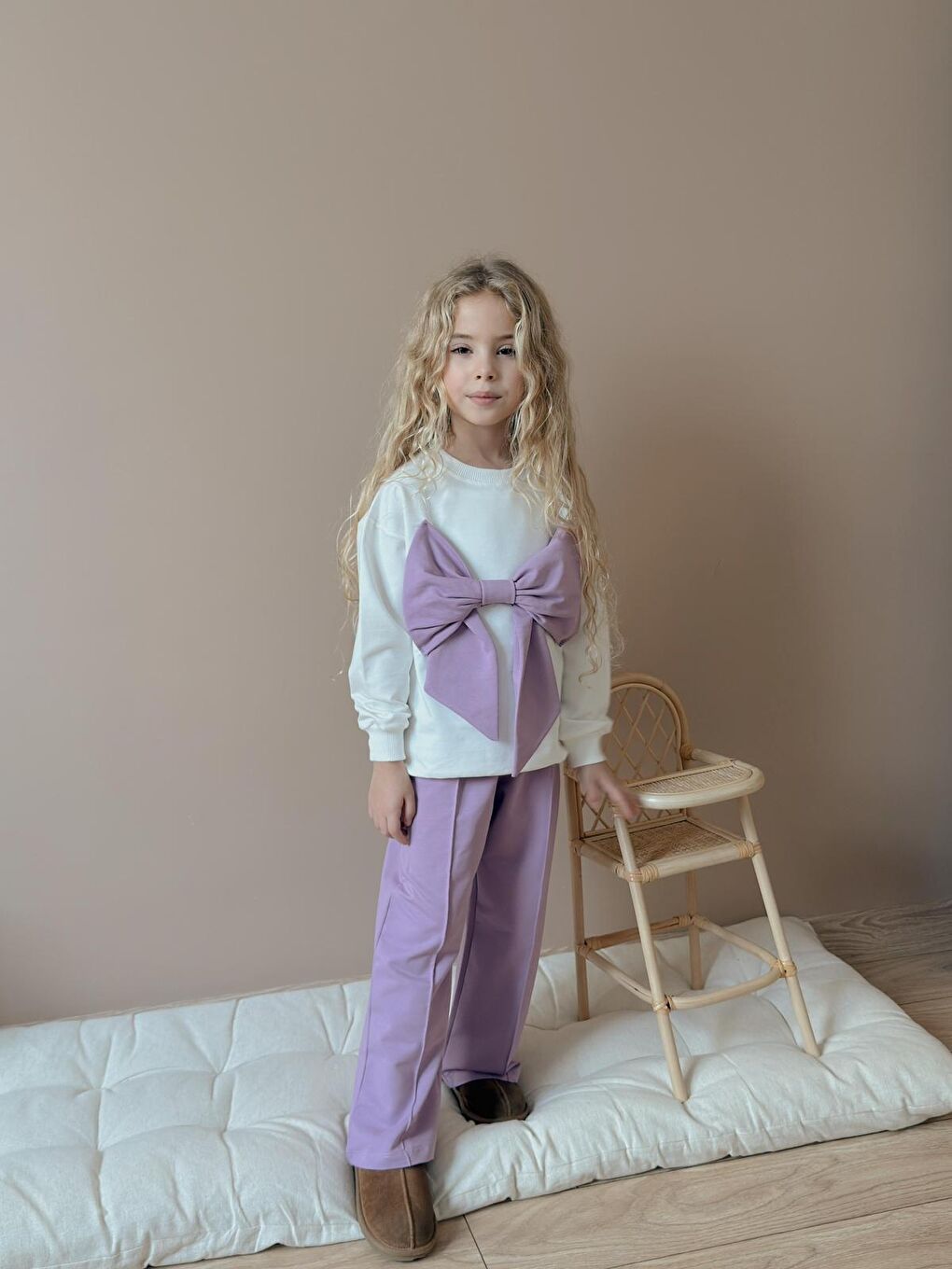 Kız Çocuk Fiyonk Detay Pamuklu Alt Üst Takım Mor-3