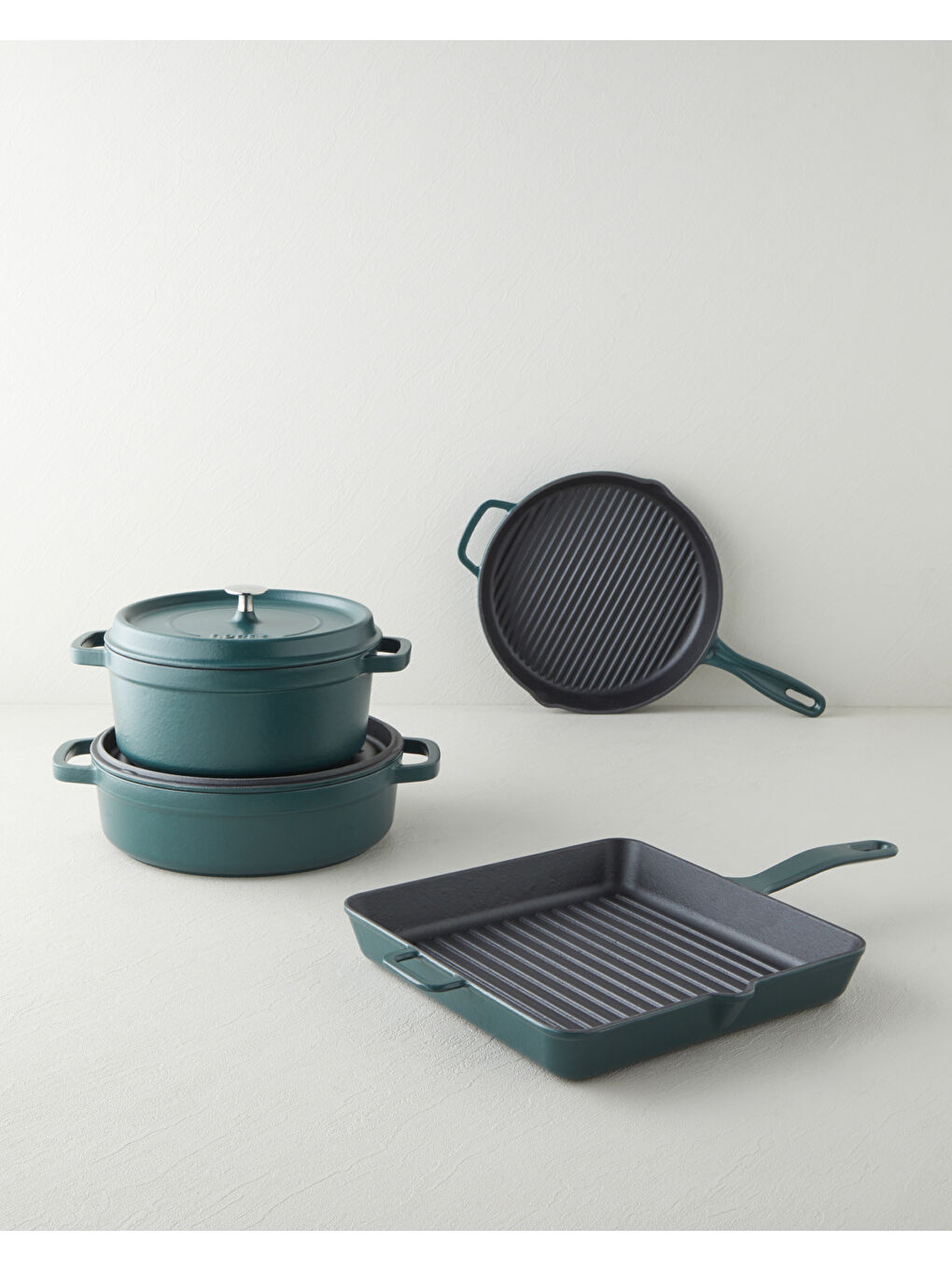 Hecha Demir Döküm Yuvarlak Grill Tava 28x4 cm Mat Yeşil-4