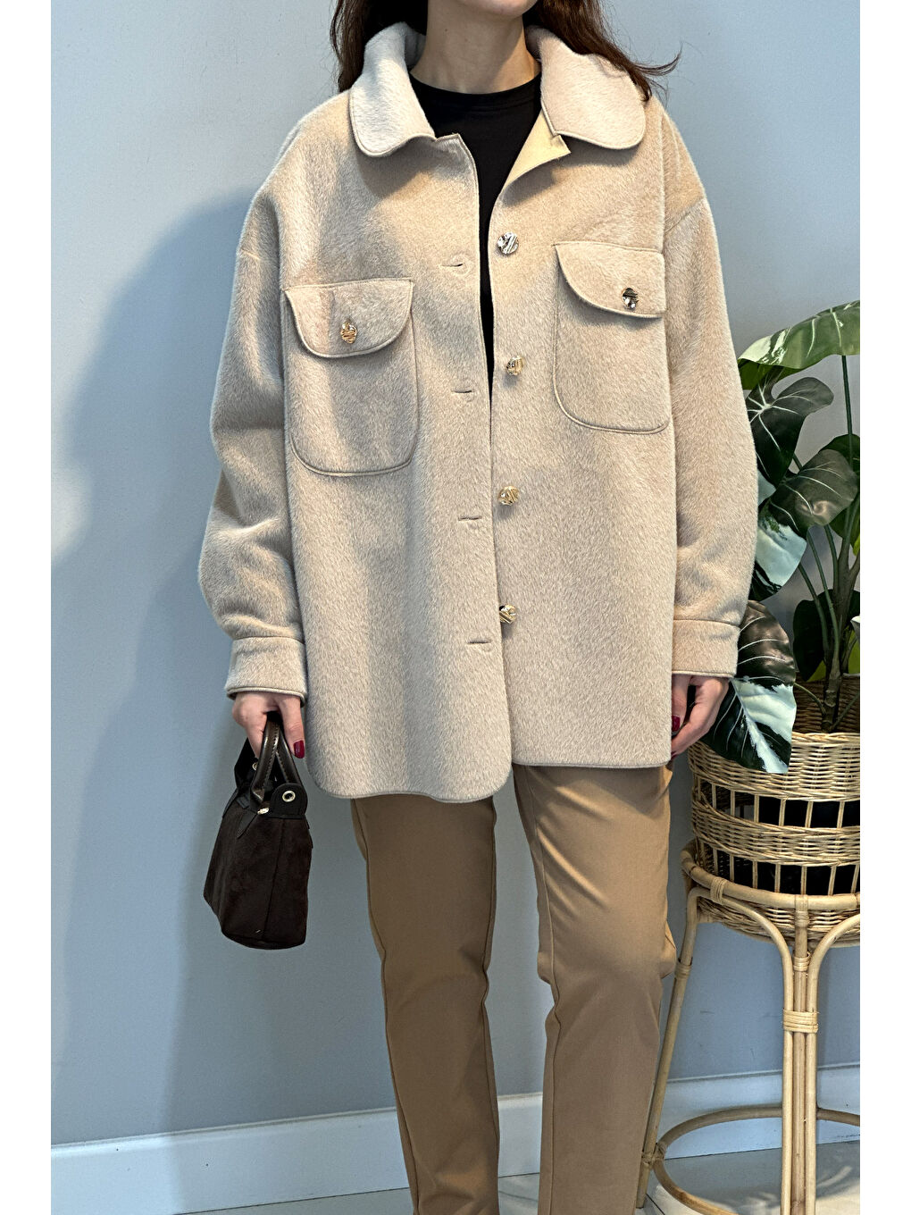 Cep ve Düğme Detaylı Ceket 35851 Bej-4