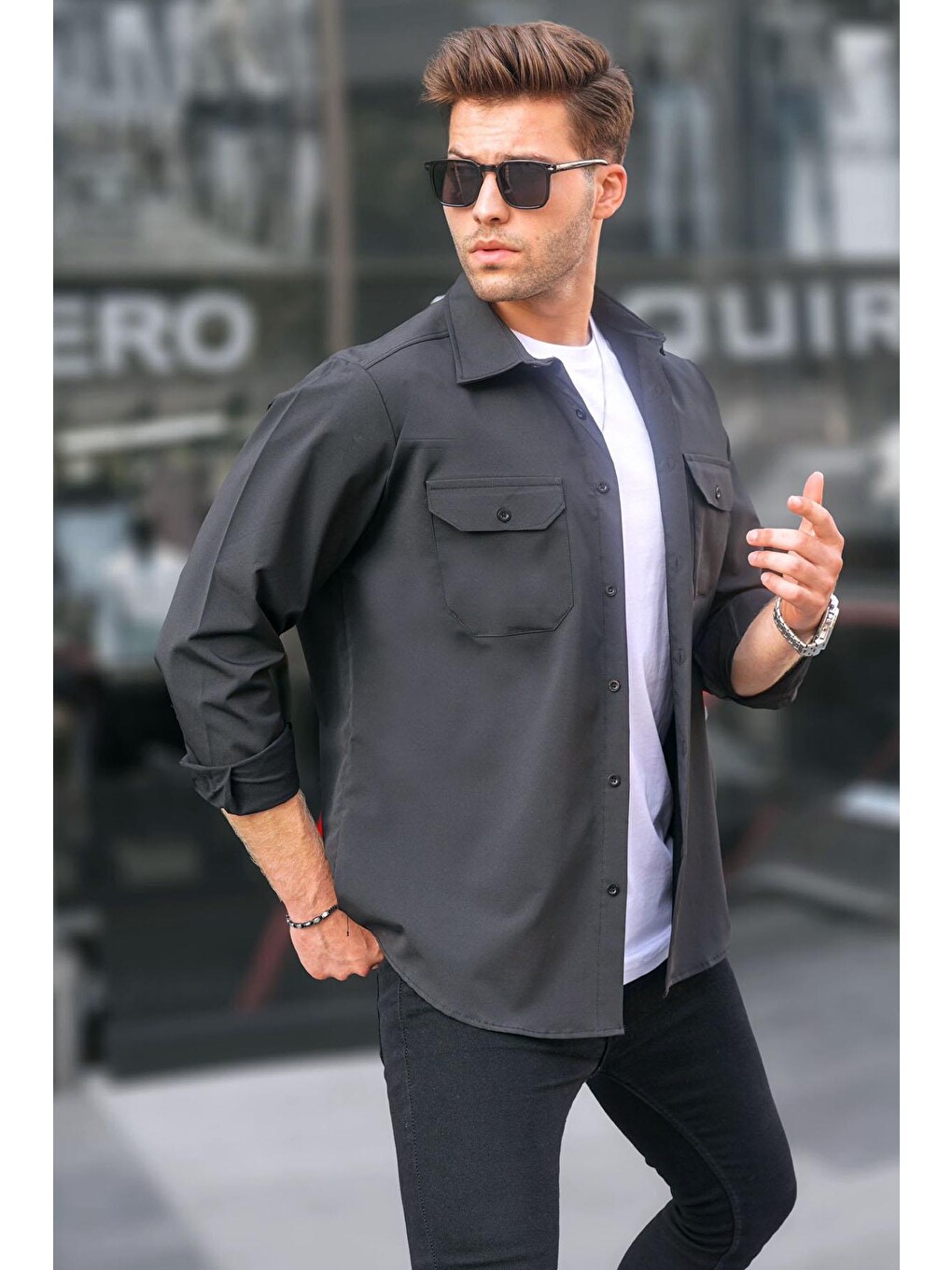 Siyah Basic Regular Fit Erkek Gömlek 6716-1