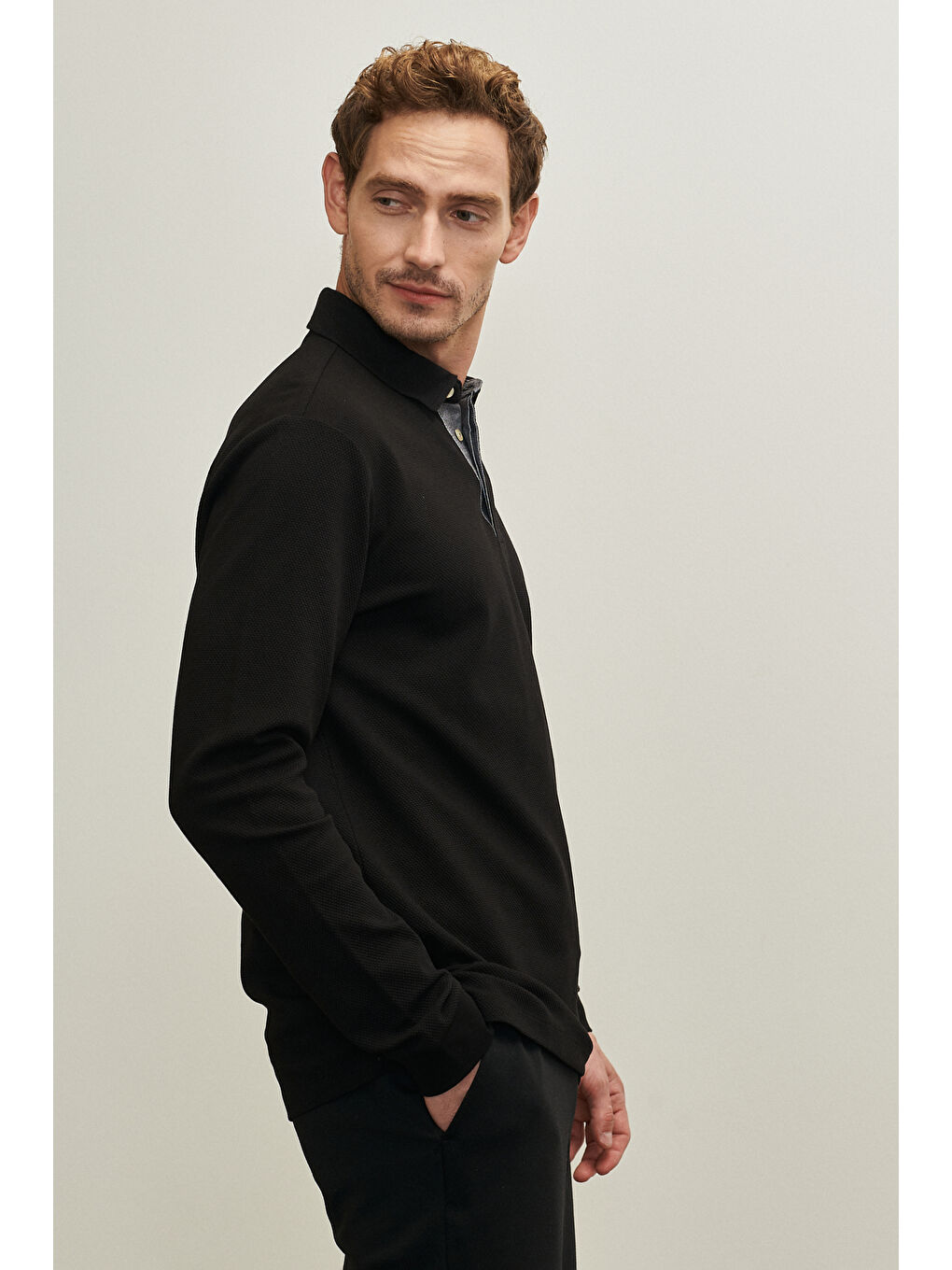 Erkek Siyah Slim  Fit Dar Kesim Polo Yaka Pamuklu Tişört-1