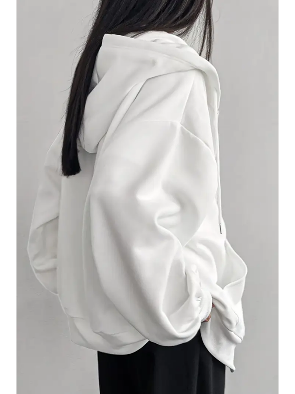 Unisex Beyaz Fermuar Kapüşonlu Sweatshirt-3