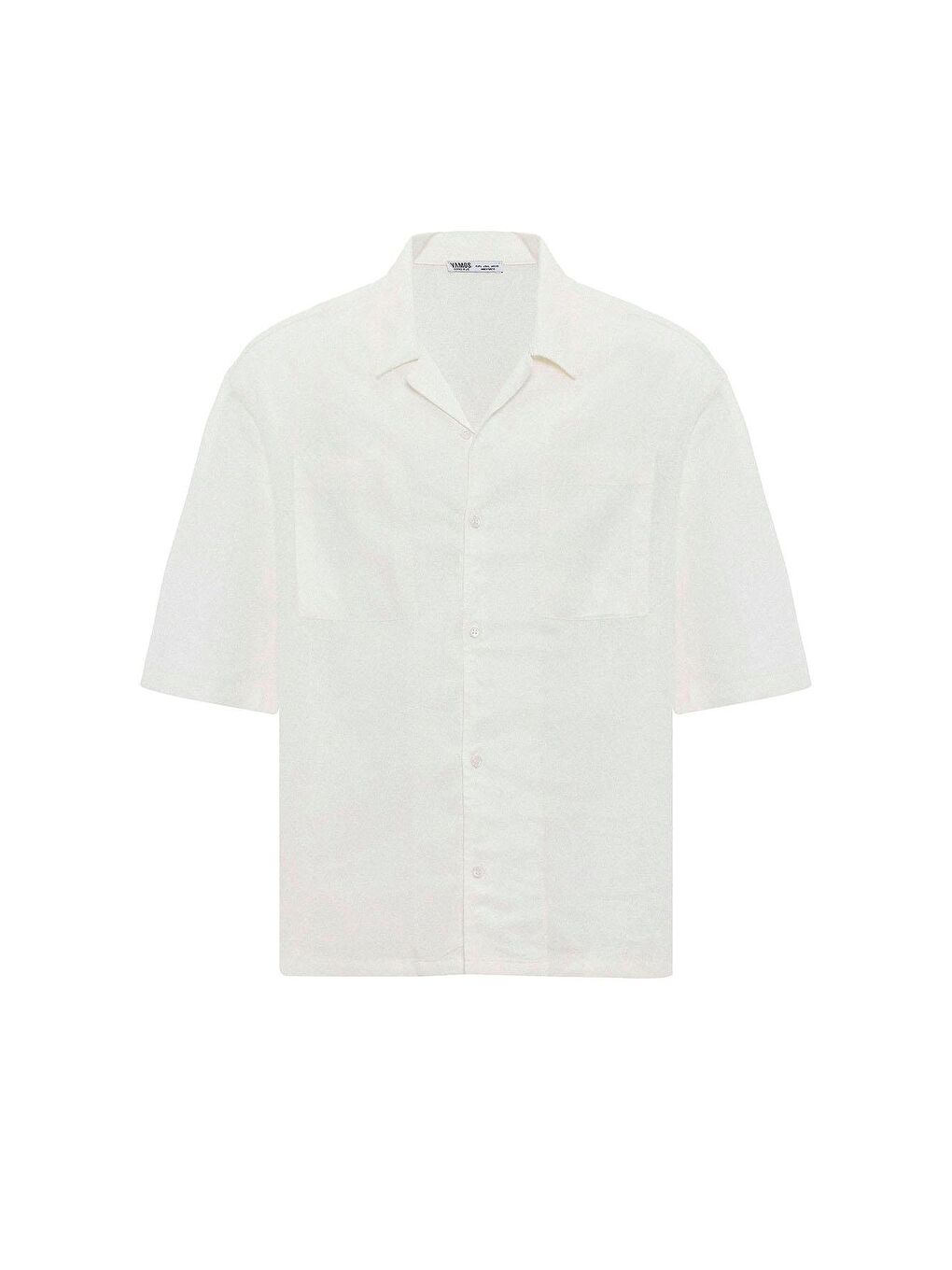 Çift Cepli Oversize Keten Gömlek Ekru-2