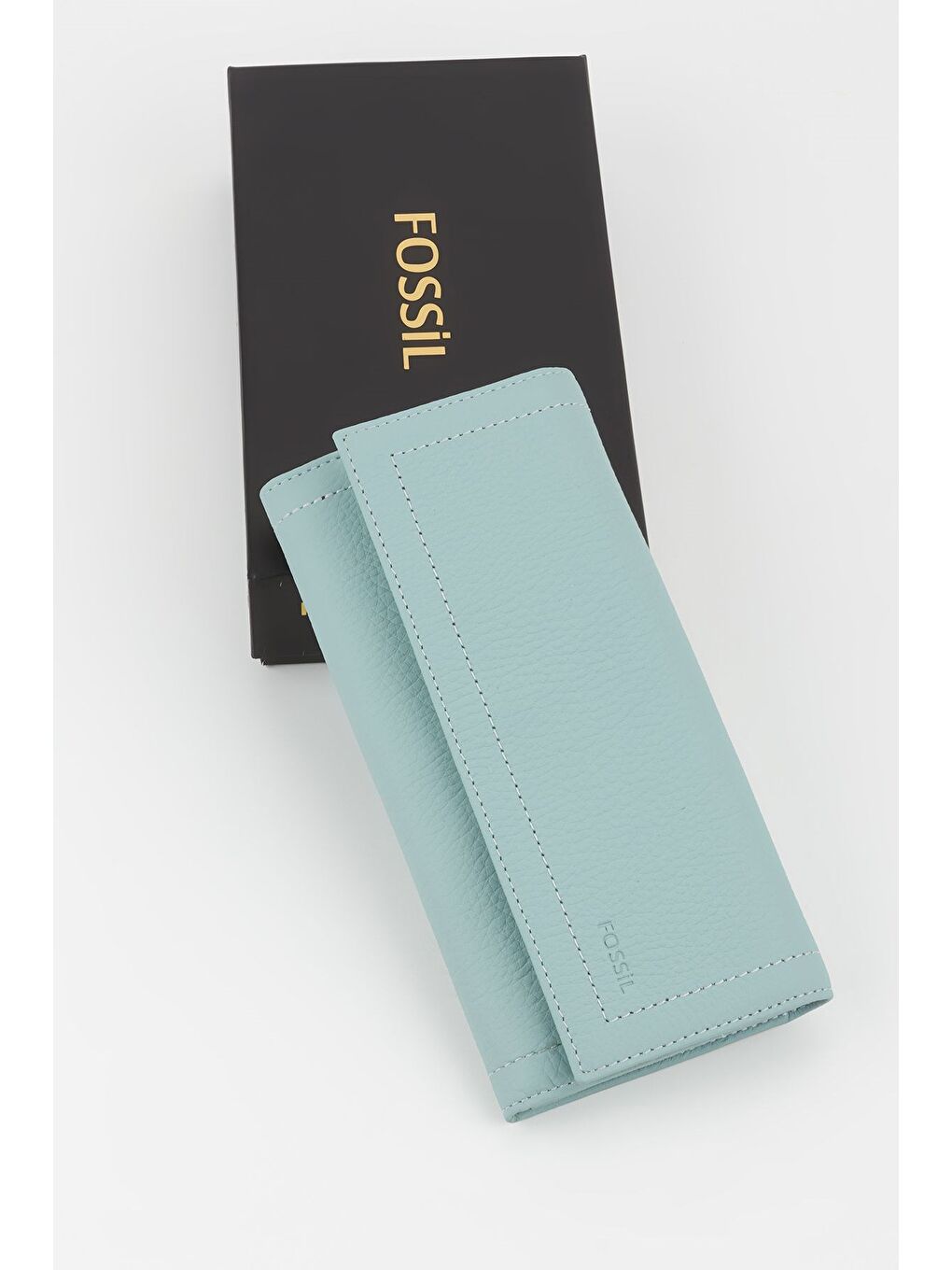 Kutulu Hakiki Deri Buz Mavi Kadın El Portföyü Uzun Cüzdan-5