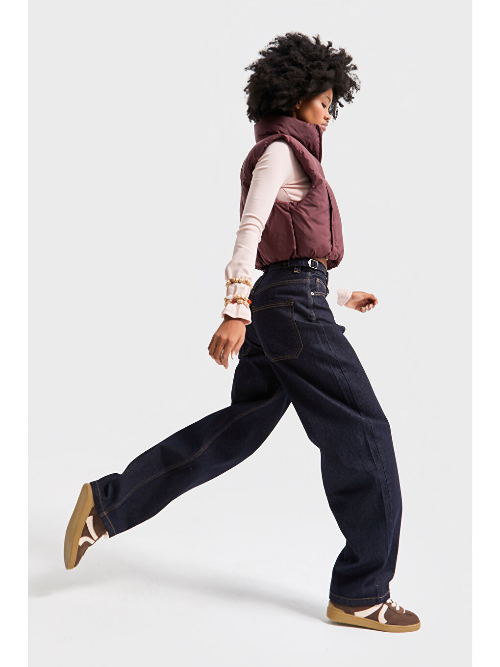 Kadın İndigo Renk Lotus 7w5-50 Baggy Fit İç Boy 83cm Kemer Detaylı %100 Pamuk Denim Jean-2