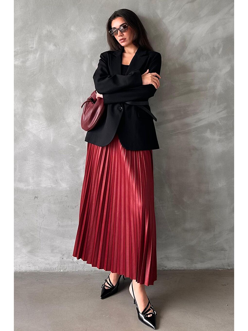 Bordo Pileli Kadın Etek Mg2318-1