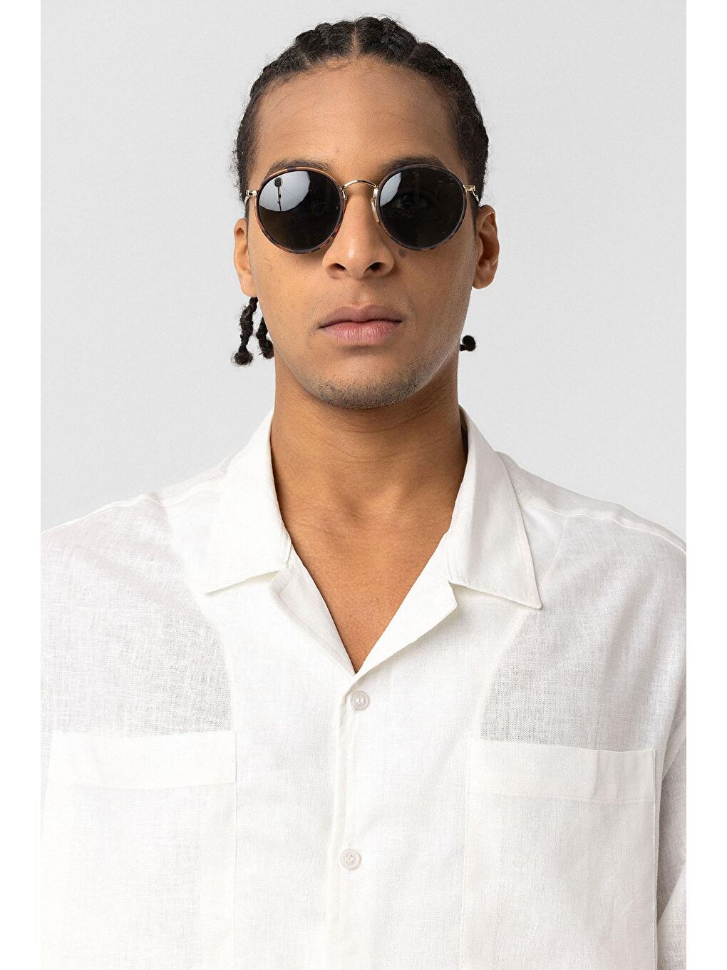 Çift Cepli Oversize Keten Gömlek Ekru-4