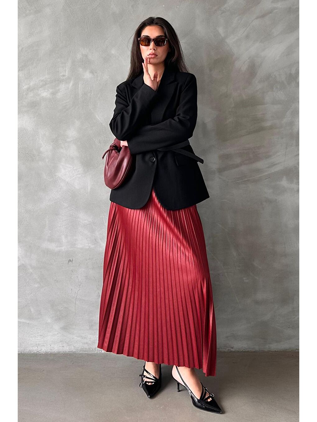 Bordo Pileli Kadın Etek Mg2318-2