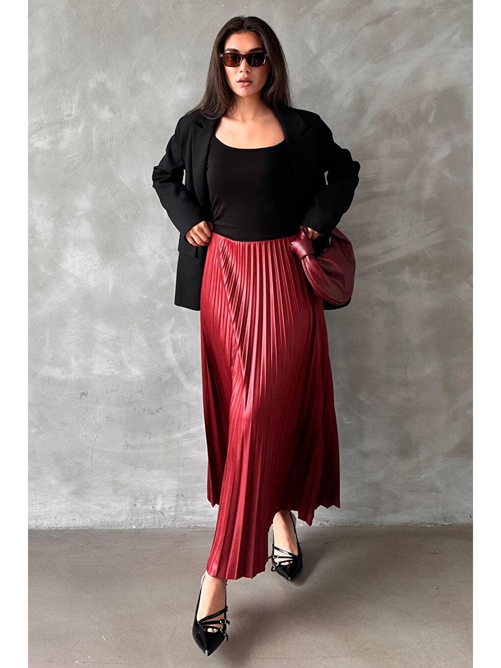 Bordo Pileli Kadın Etek Mg2318-3