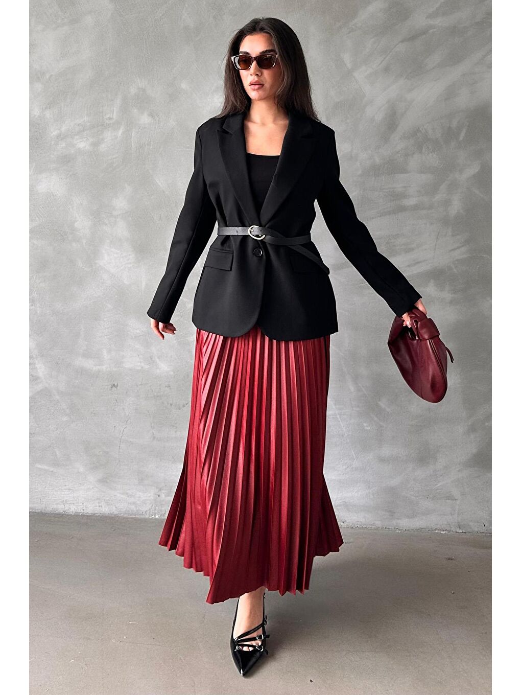 Bordo Pileli Kadın Etek Mg2318-4