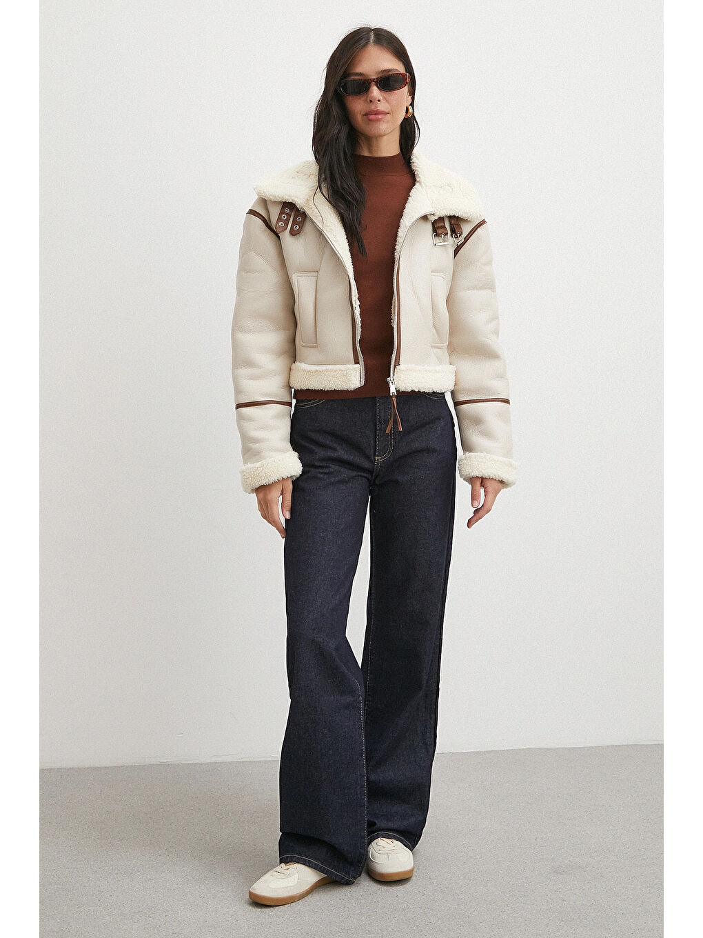 Biye Detaylı Lamine Ceket Bej-1