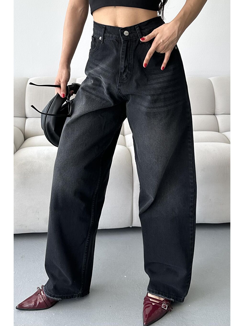 Bıyık Baggy Jean Pantolon Siyah - 27268