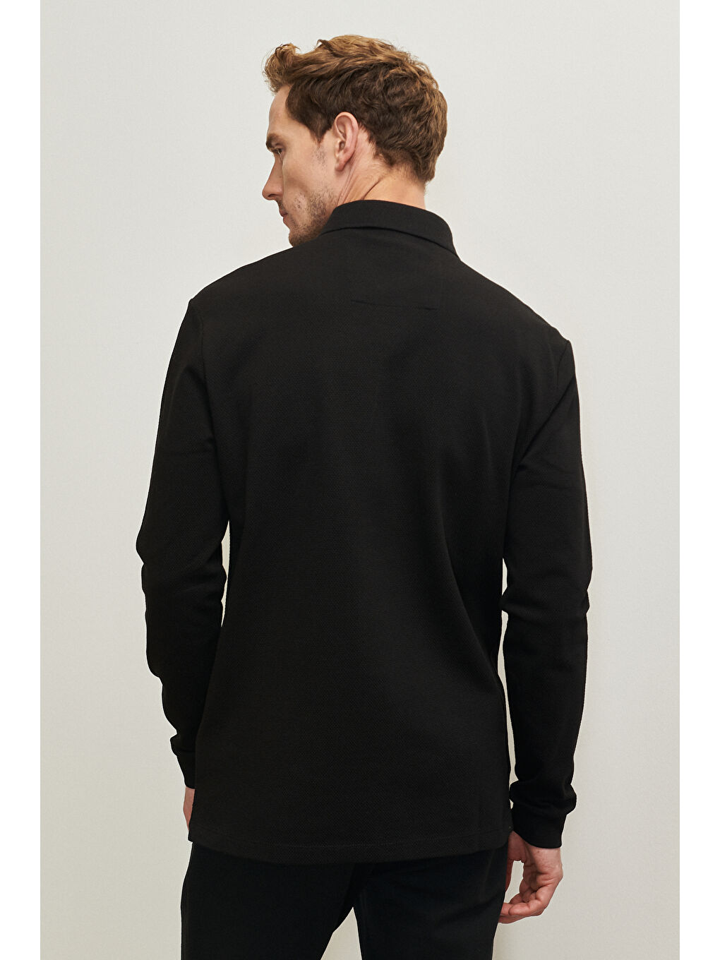 Erkek Siyah Slim  Fit Dar Kesim Polo Yaka Pamuklu Tişört-2