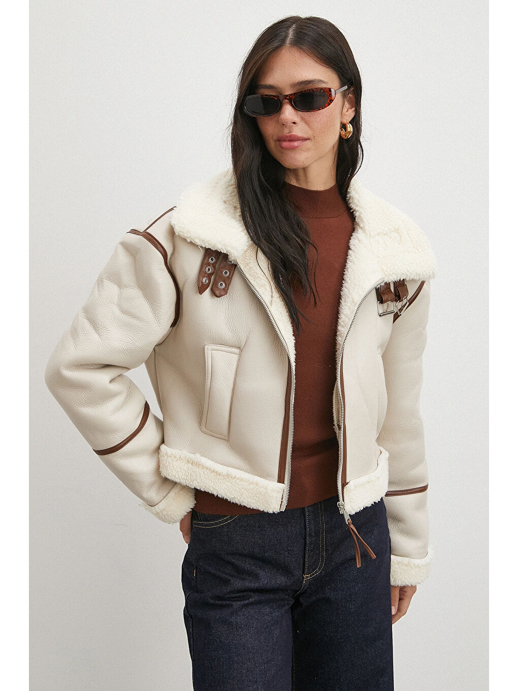 Biye Detaylı Lamine Ceket Bej-2