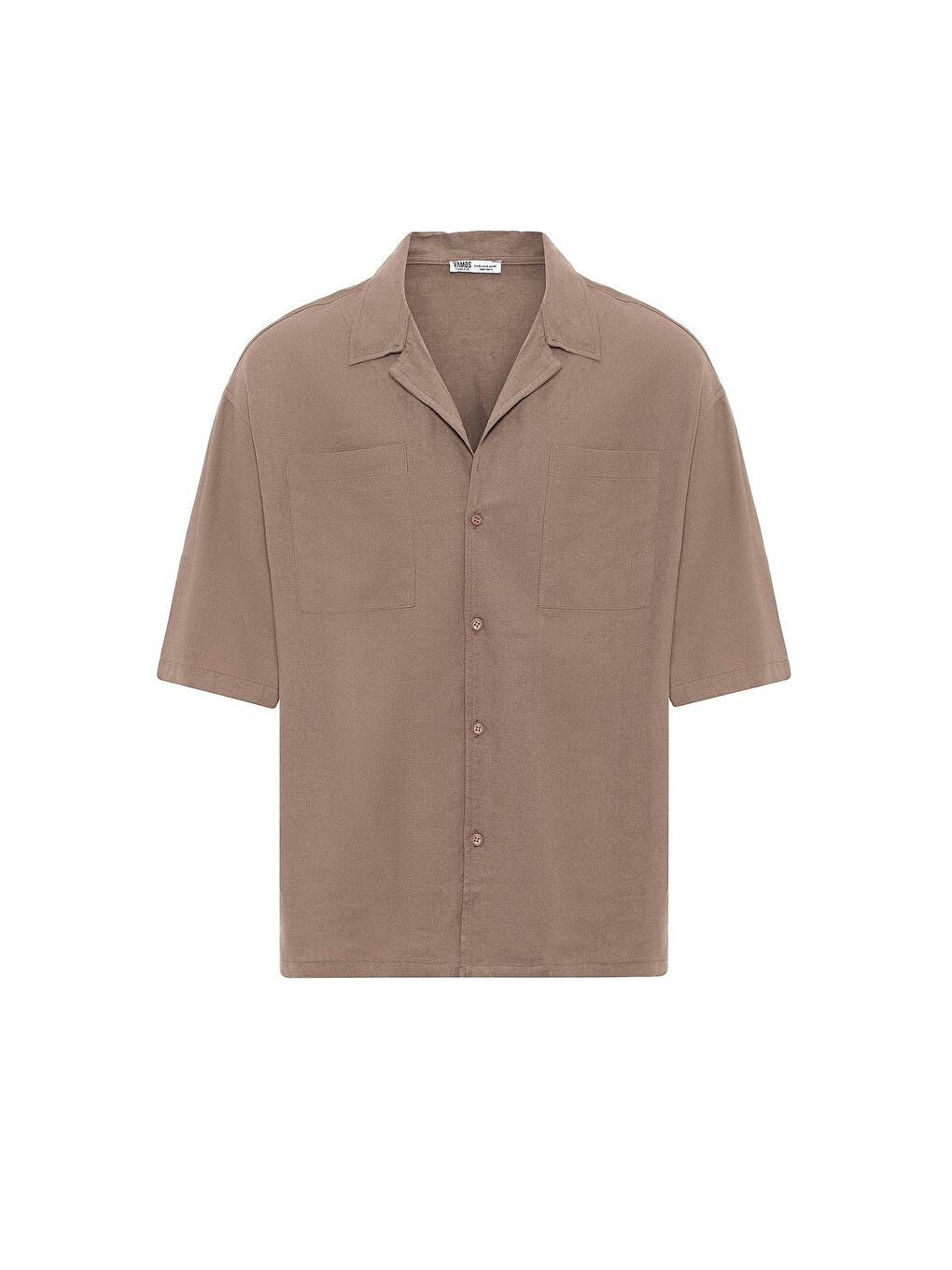 Bej Çift Cepli Oversize Keten Gömlek Vizon-4