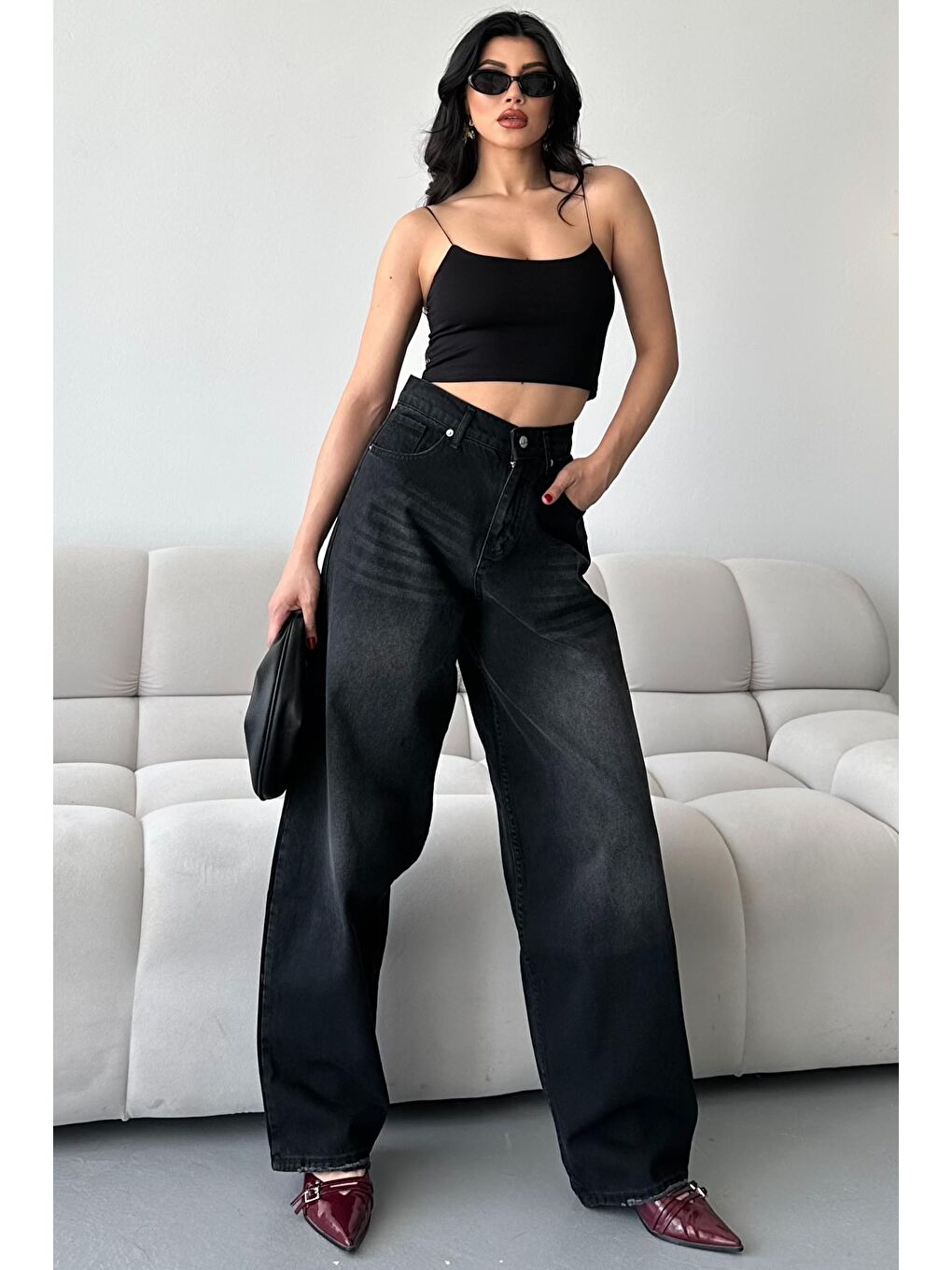 Bıyık Baggy Jean Pantolon Siyah - 27268-1