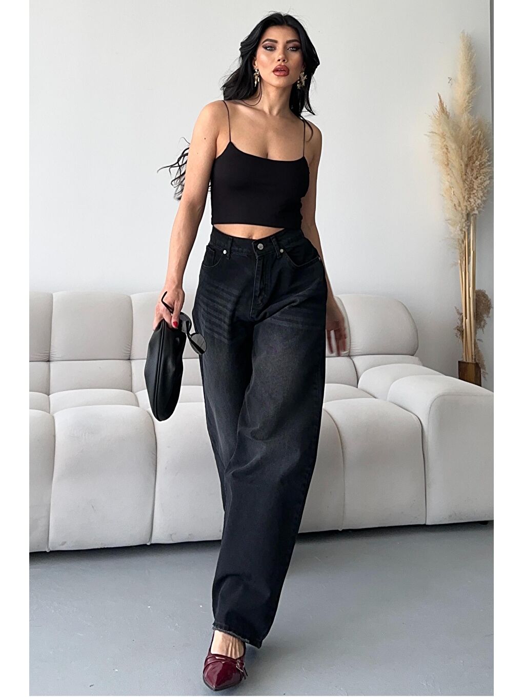 Bıyık Baggy Jean Pantolon Siyah - 27268-2