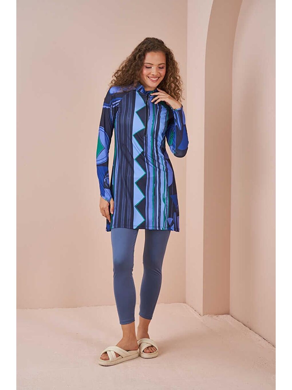 Etnik Performans Tesettür Mayo Takımı İndigo-2