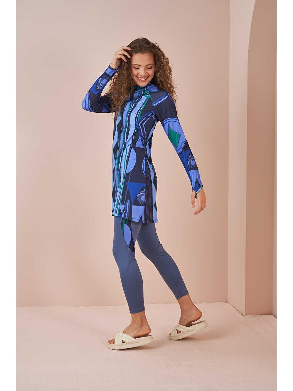 Etnik Performans Tesettür Mayo Takımı İndigo-3