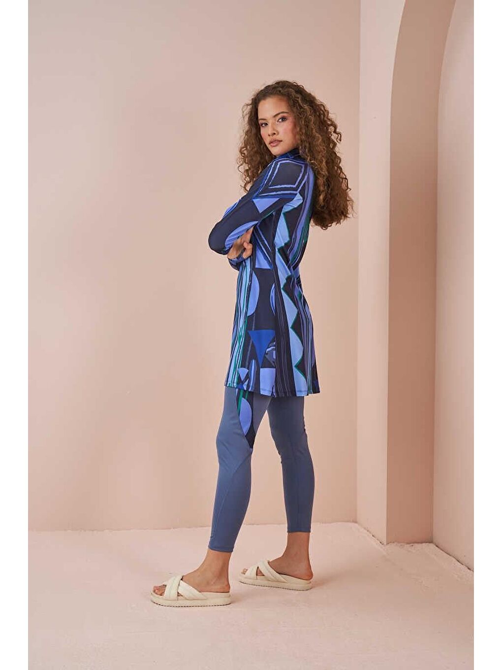 Etnik Performans Tesettür Mayo Takımı İndigo-4