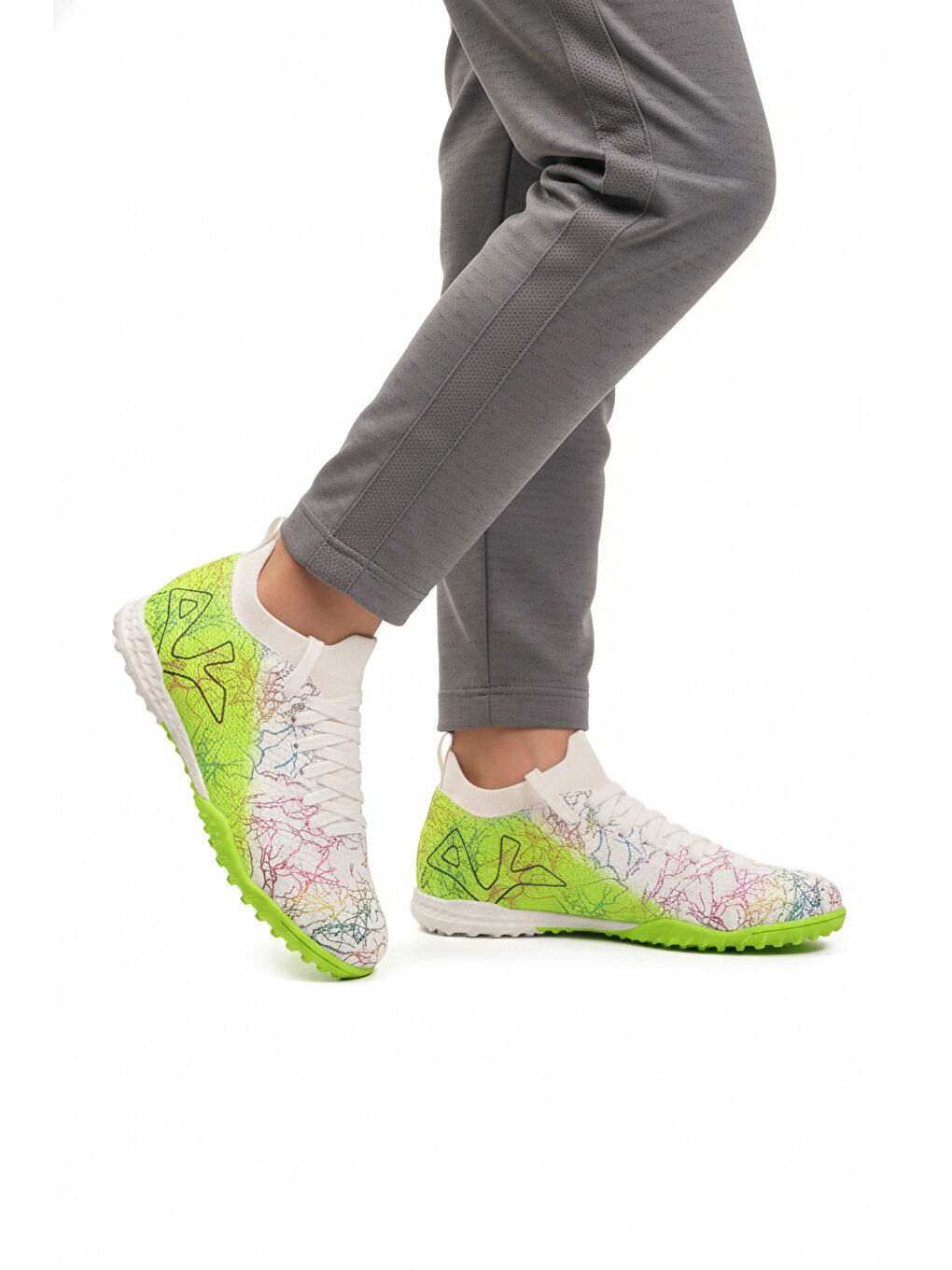 Beyaz Yeşil Bilekten Lastikli Unisex Halı Saha Ayakkabısı GH-252-153 G