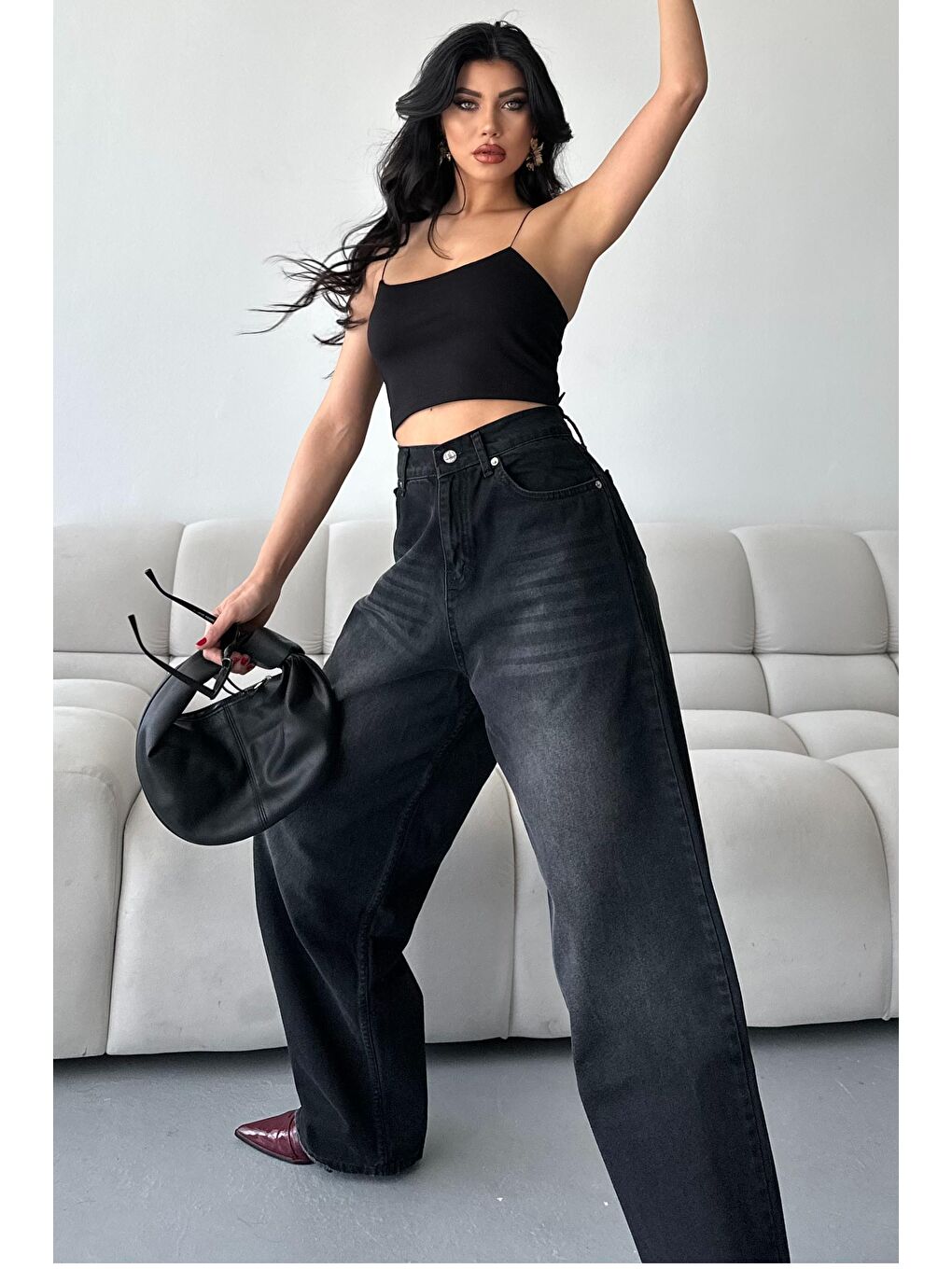 Bıyık Baggy Jean Pantolon Siyah - 27268-4