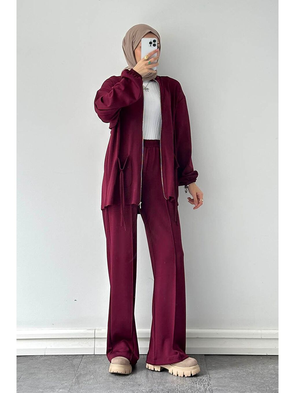 Biyeli Cepli İkili Takım Bordo-3