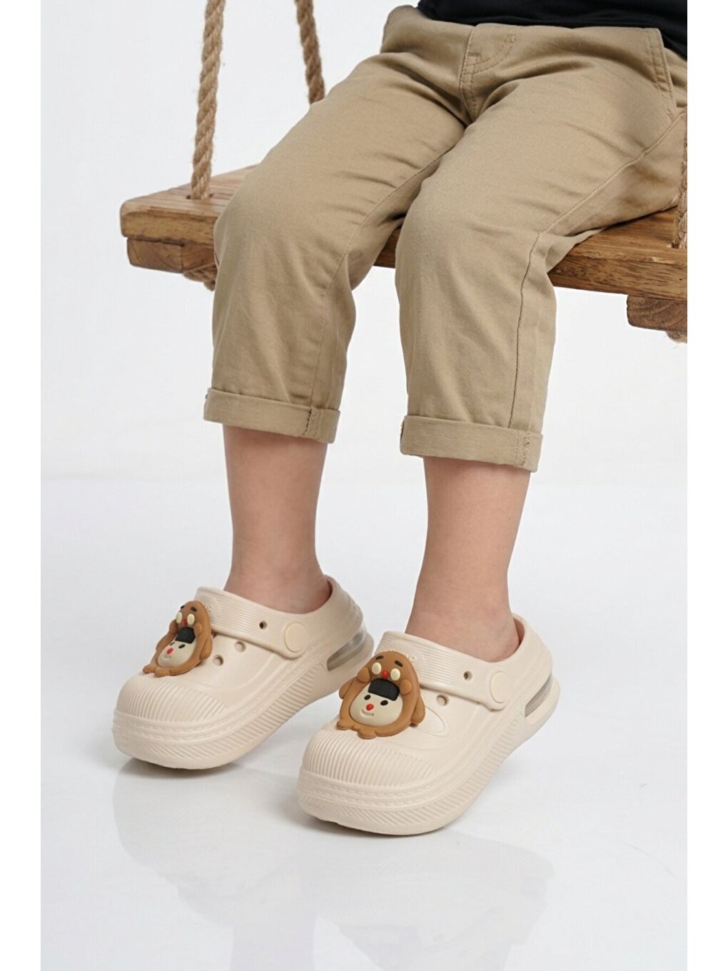 Ekru Eva Hafif Esnek Unisex Çocuk Sabo Terlik 2316 B-P-2