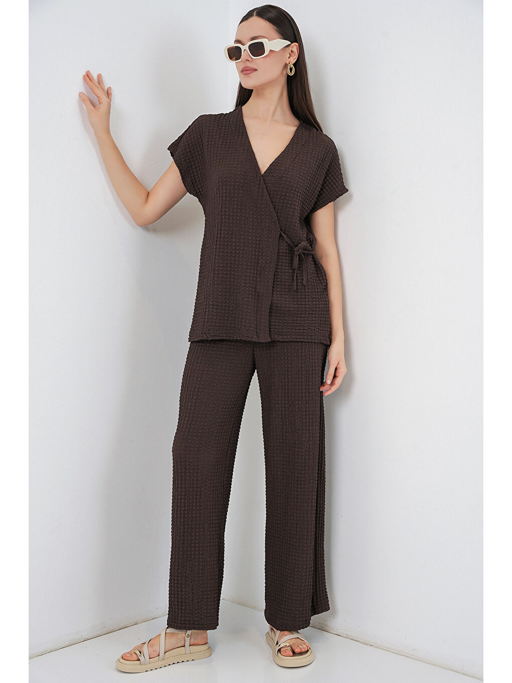 Kadın Örme İkili Takım 30064 - Kahverengi-3